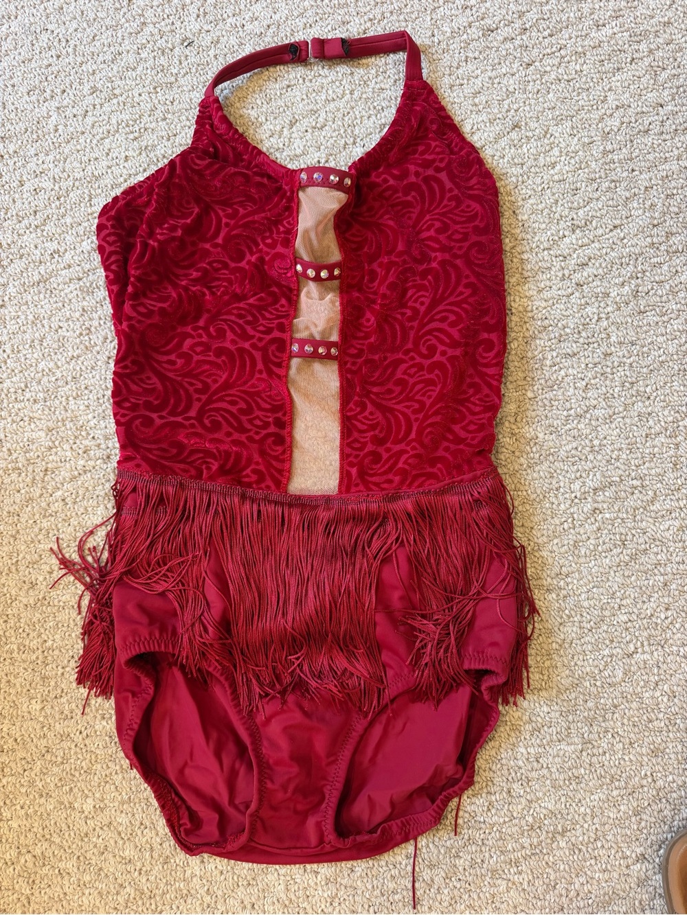 Girls Halter Fringe Dance Costume - Red